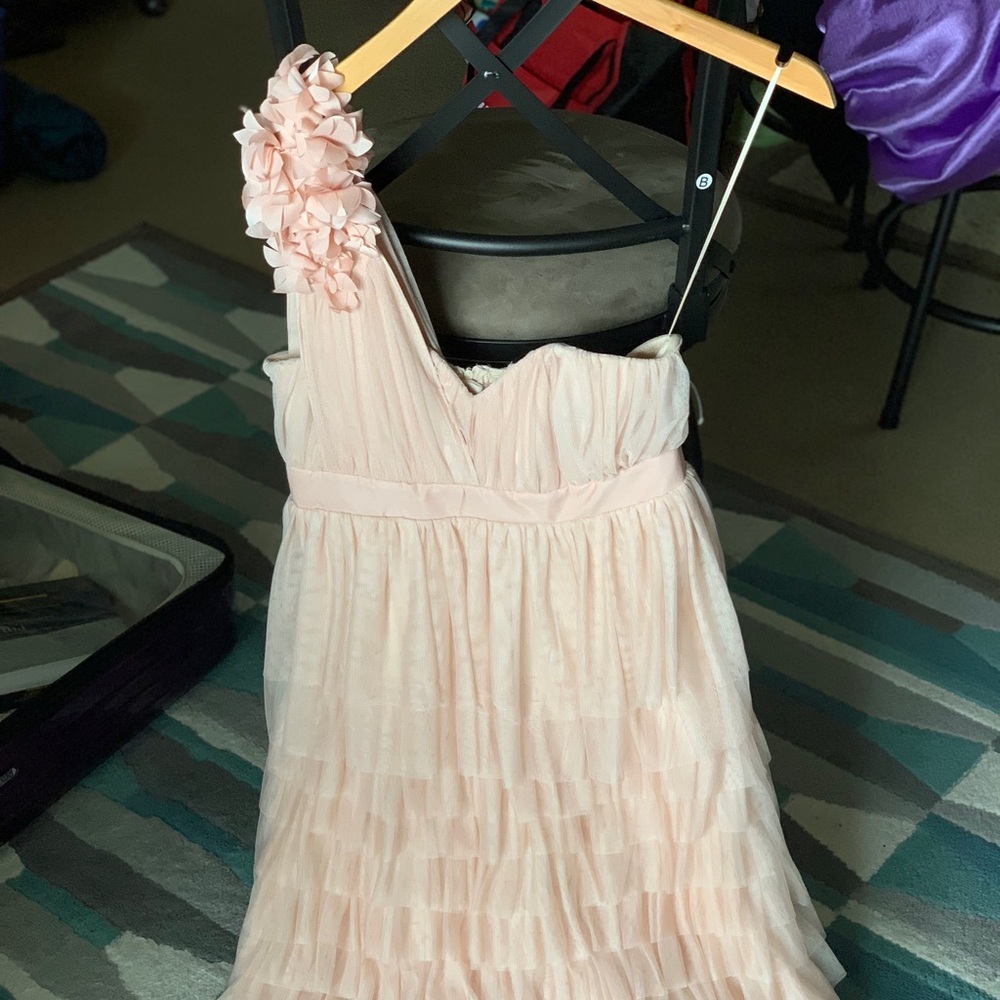Off Shoulder Ruffle Nude Pink Cocktail (Prom)Dress